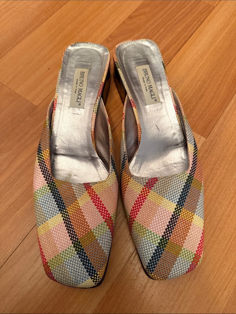 Bruno Magli Pastel Plaid Slip-On Mules